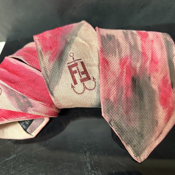 Fendi Roma Vtg Hand Painted Silk Tie Pink Red Artistic Abstract Painterly OOAK - Picture 1 of 6